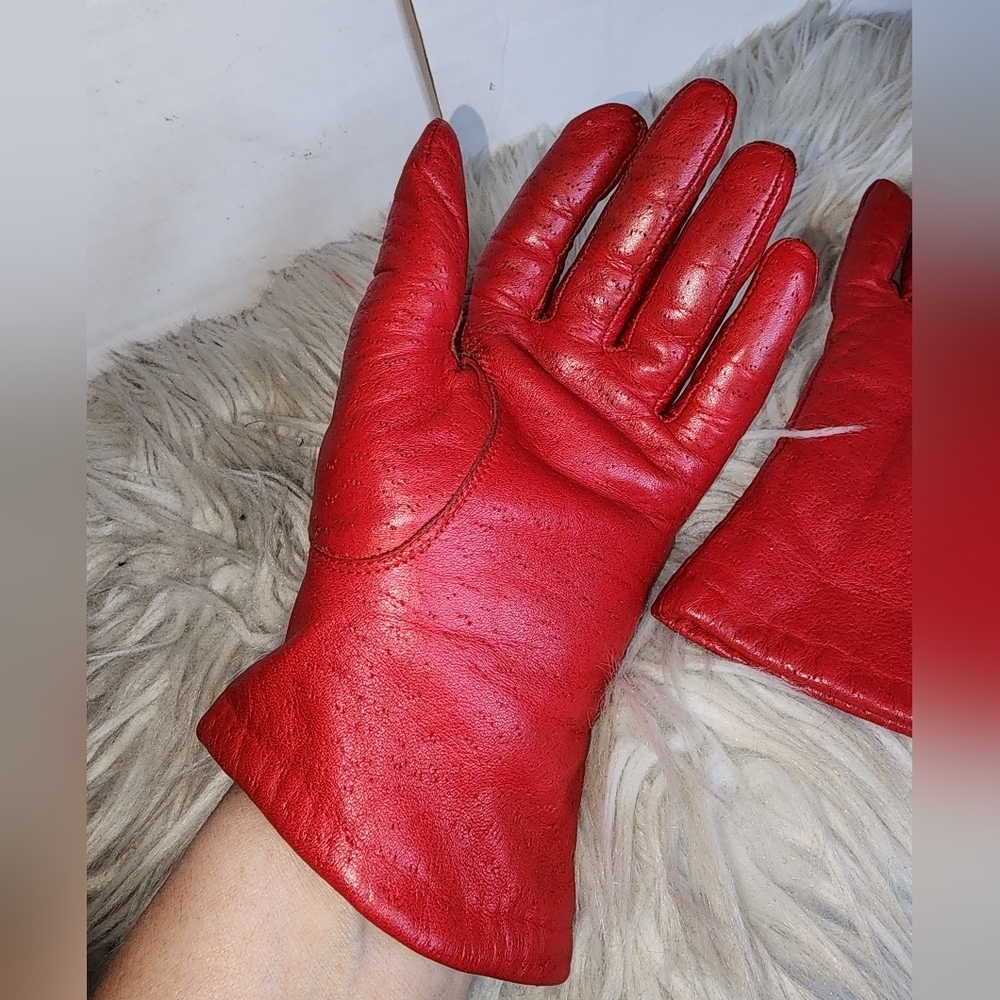 Van Raalte Vintage Red Textured Leather  Gloves S - Picture 2 of 9